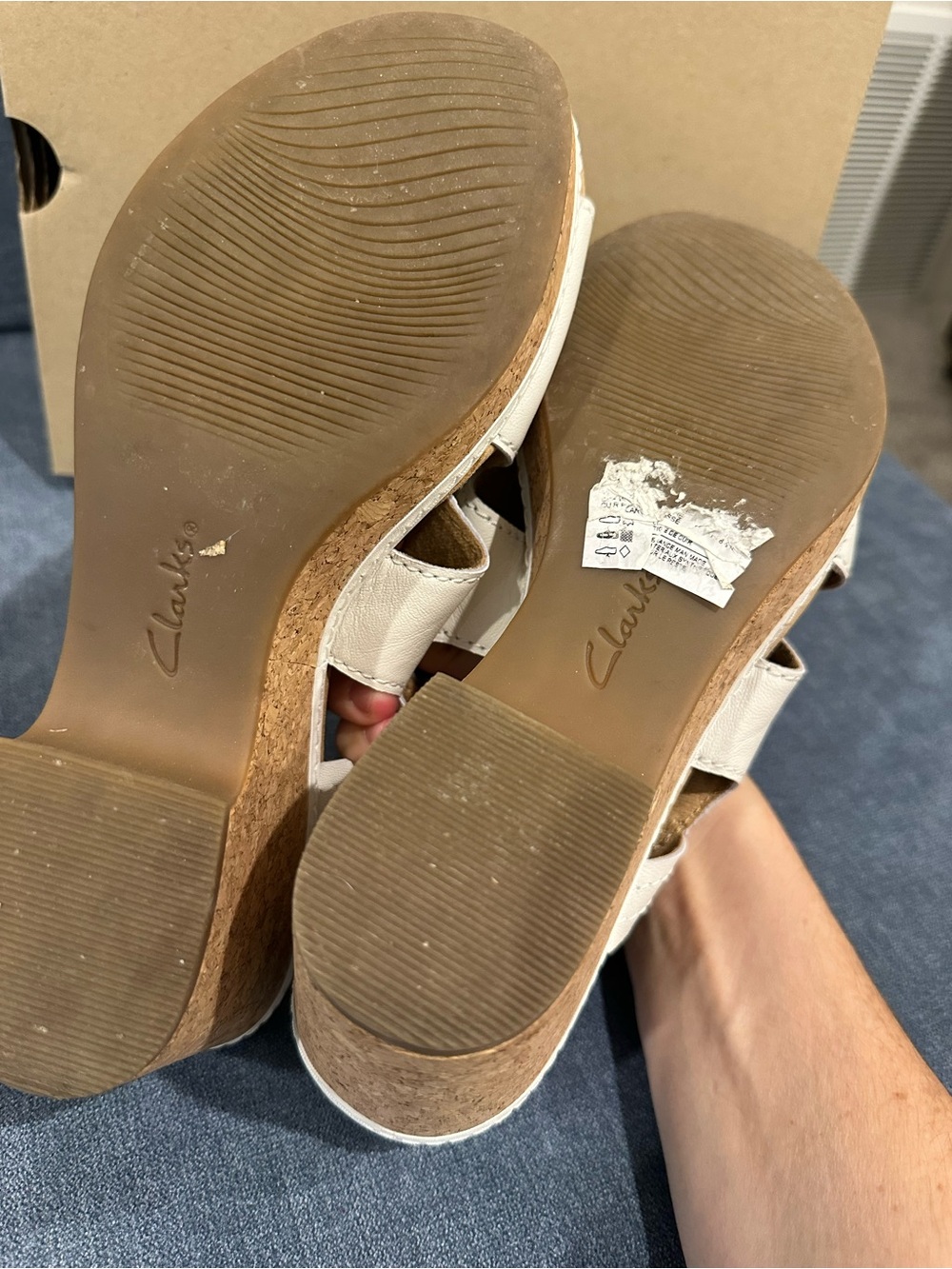 Clarks Cream Leather Cross-Strap Slingback Wedge Sandals - Picture 5 of 8